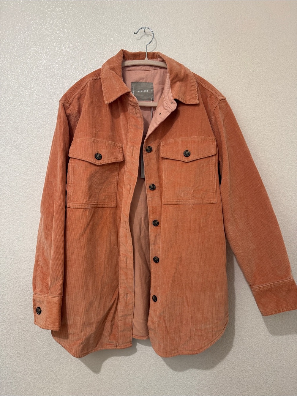 Everlane Women's Coral Pink Corduroy Shirt Jacket